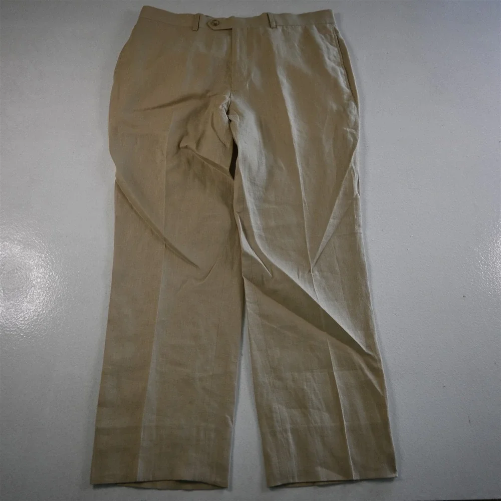 Pronto Uomo 36x30 Beige Khaki 100%‎ Linen Flat Front Straight Mens Pants